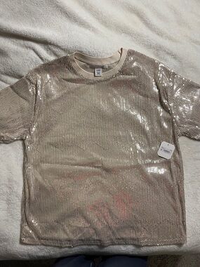 Altar'd State Champagne Sequin Short Sleeve Tee